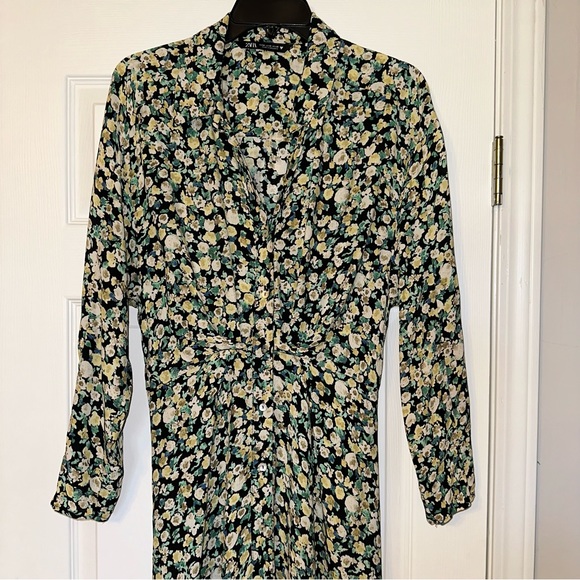 ZARA Floral Button Up Collar Maxi Dress - Picture 2 of 10